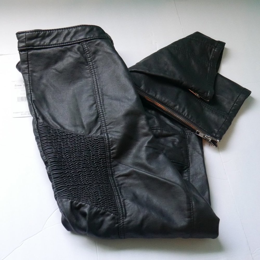 Free People Kaelin Faux Leather Moto Skinny Pants, Size 10
